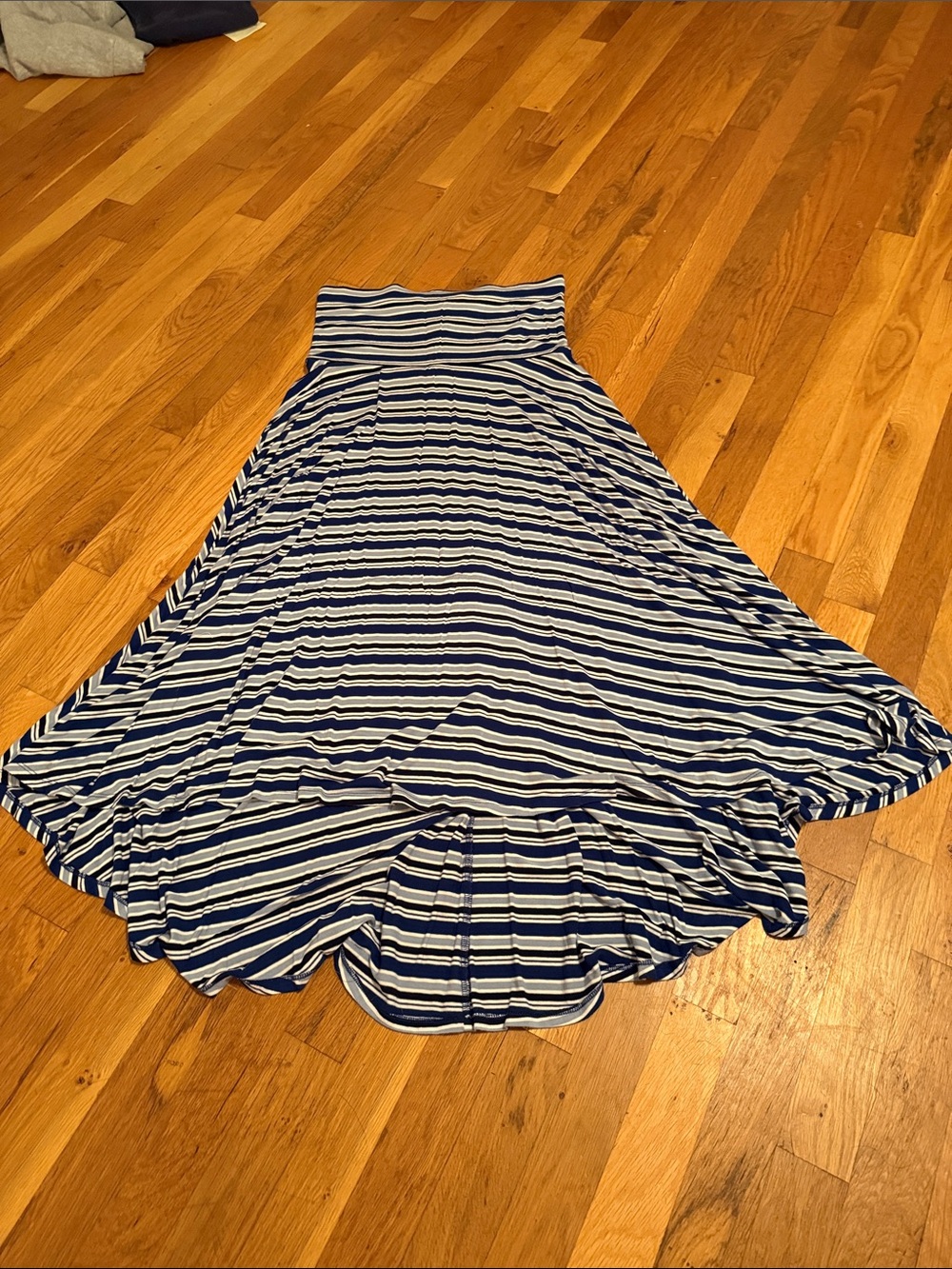 Motherhood Maternity Navy and White Striped Maxi Skirt With Train